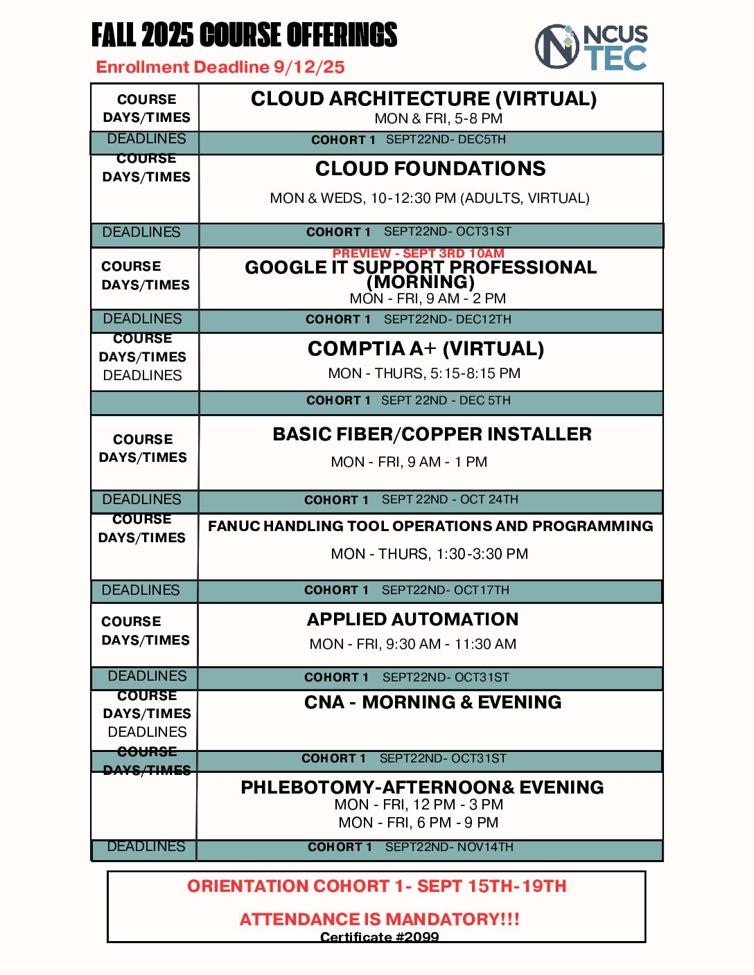 NCUS TEC COURSE OFFERINGS (17)